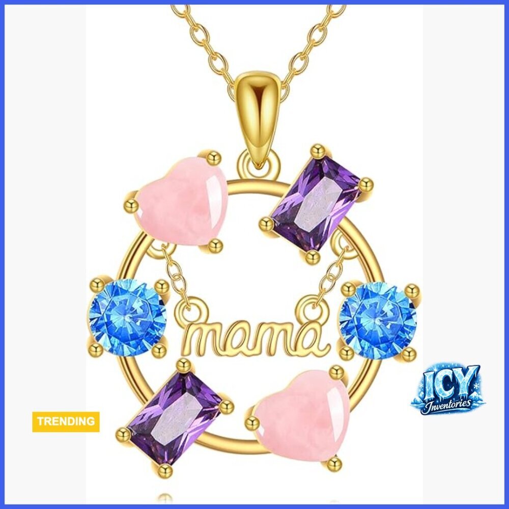 S925 Sterling Silver Mother Pendant Necklace with Gemstones